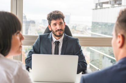 A candidate confidently answering questions in an interview